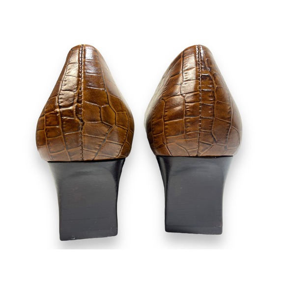 LifeStride Studio Croc Leather Embossed Heels Pumps | 6.5 Brown - Picture 7 of 9